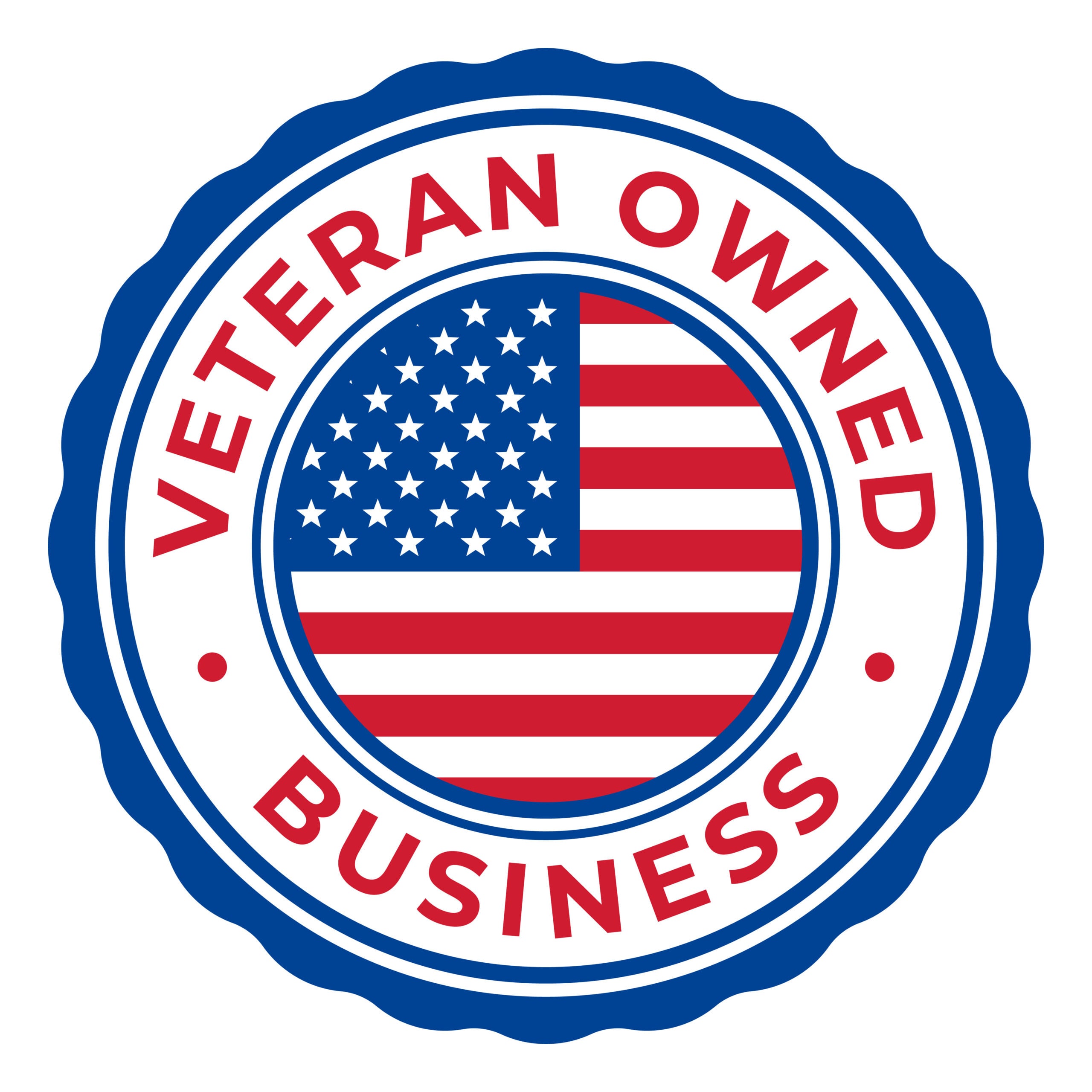 Red, Blue and White Veteran Owned Business isolated rubber stamp, sticker, label with USA rounded Flag vector illustration